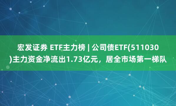 宏发证券 ETF主力榜 | 公司债ETF(511030)主力资金净流出1.73亿元，居全市场第一梯队